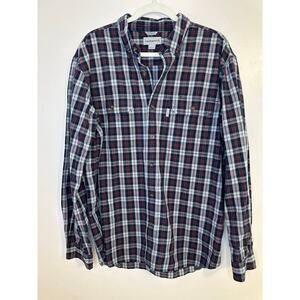 Carhartt Rugged Relaxed Fit Heavy Duty Work Wear Plaid Long Sleeve Button Up L